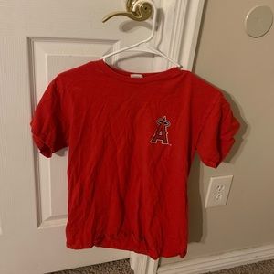 super cute red graphic baseball t shirt